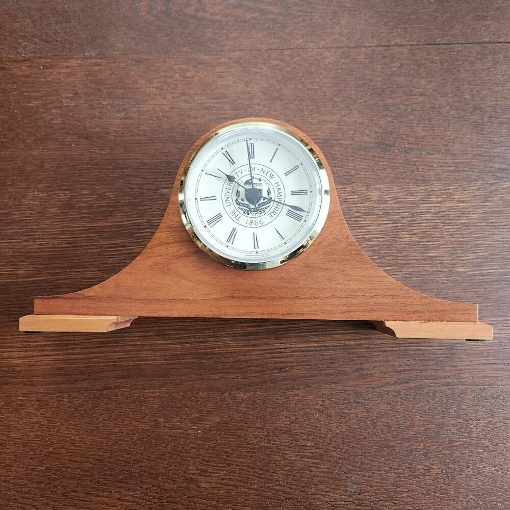 University Of New Hampshire Wooden Madison Cherry Mantle Desk Clock UNH NH WORKS - Picture 10 of 10